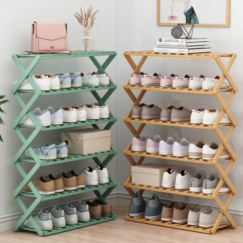 8 Tiers Vertical Narrow Bamboo Shoe Rack Stylish Wooden Space Saving Shoe Storage Stand For Free Standing For Entryway