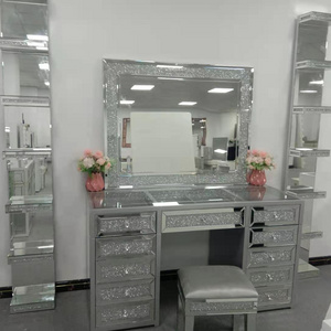 Vanity Makeup Desk With 7 Drawers,Full-width Hollywood Mirror,White Vanity Dresser With Mirror Stoo Dressing Table