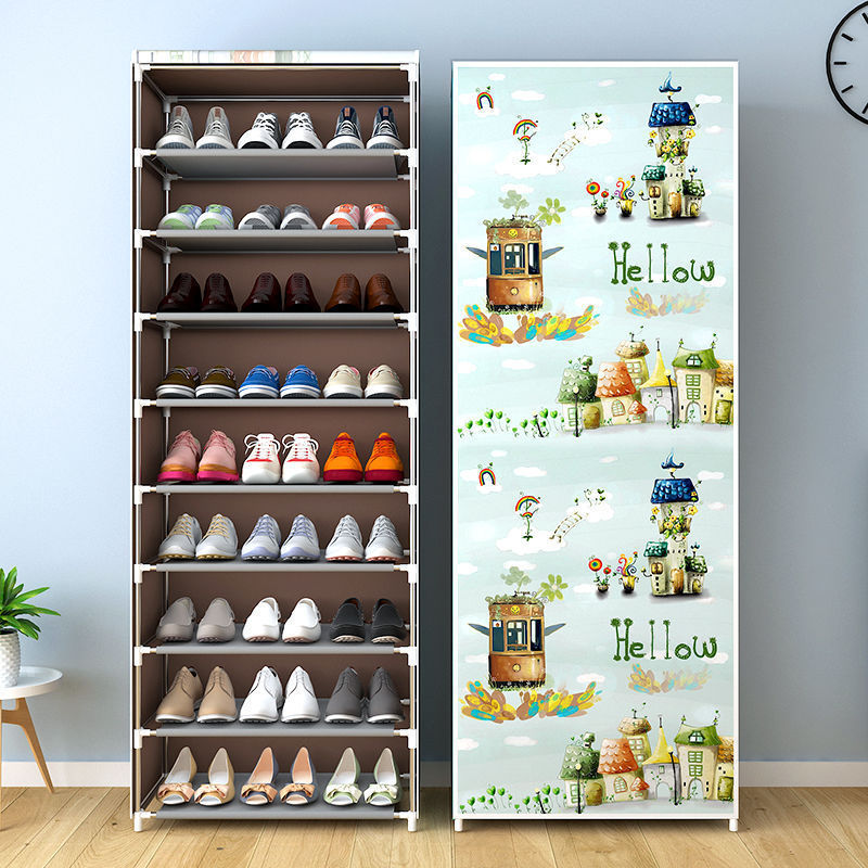 Modern Living Room Foldable Metal Tiers Fabric Shoe Rack Stand Shoe Storage Organizer Cabinet With Cover