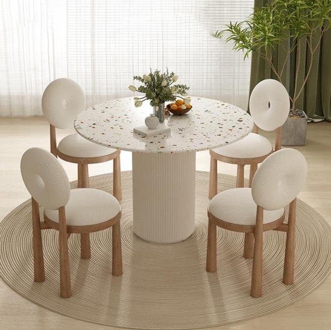 wind terrazzo round table and chair combination of modern simple cream wind rock board wood chair