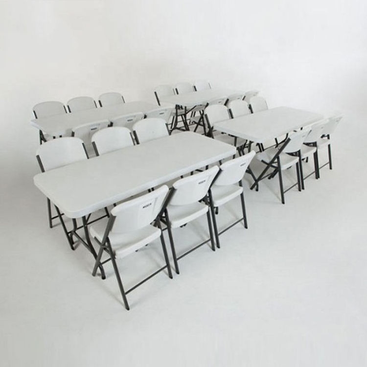 White cheap plastic metal foldable table and folding chairs prices outdoor party HDEP fold chair for events