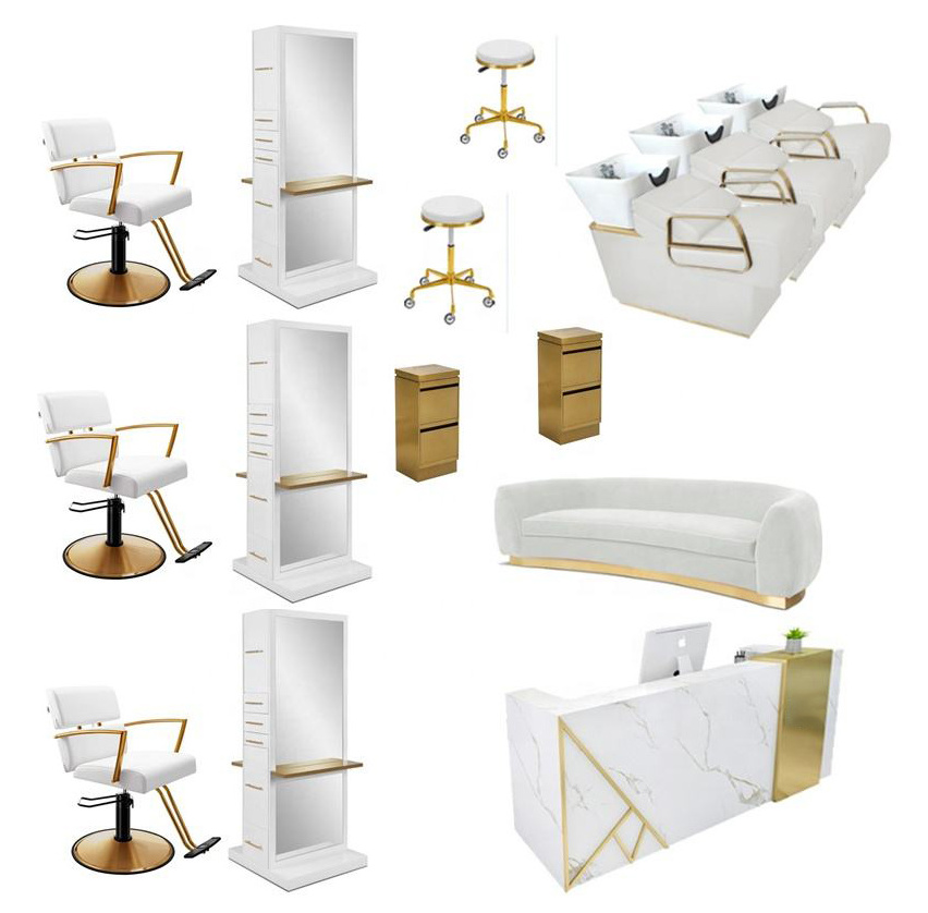 Modern design salon furniture set barber gold hairdressing salon mirror styling stations