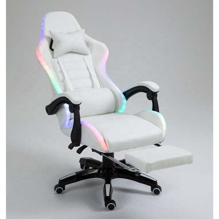 Pink led rgb computer PC game chair gaming pu leather silla gamer massage racing gaming chair with lights and speakers