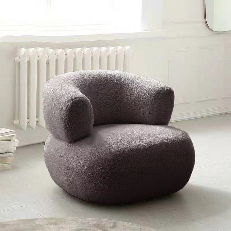 Wooden Leg Boucle Accent Lamb Wool Dining Chair For Hotel Nordic Style Living Room Furniture Modern Lounge Single Sofa Chair