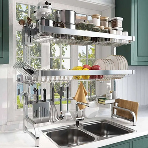 Kitchen Sink Organizer Shelf Stainless Steel Over Sink Dish Drying Rack Stable Organizer Shelf For Kitchen Counter Sink