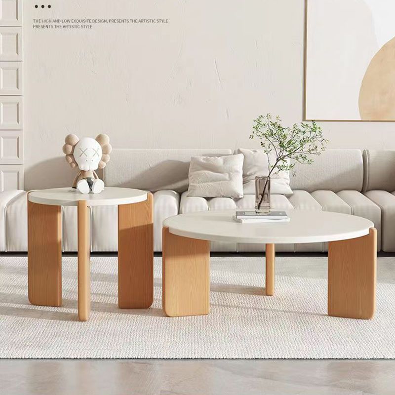 Japanese style solid wood circular coffee table minimalist corner living room household cream house silent wind small units