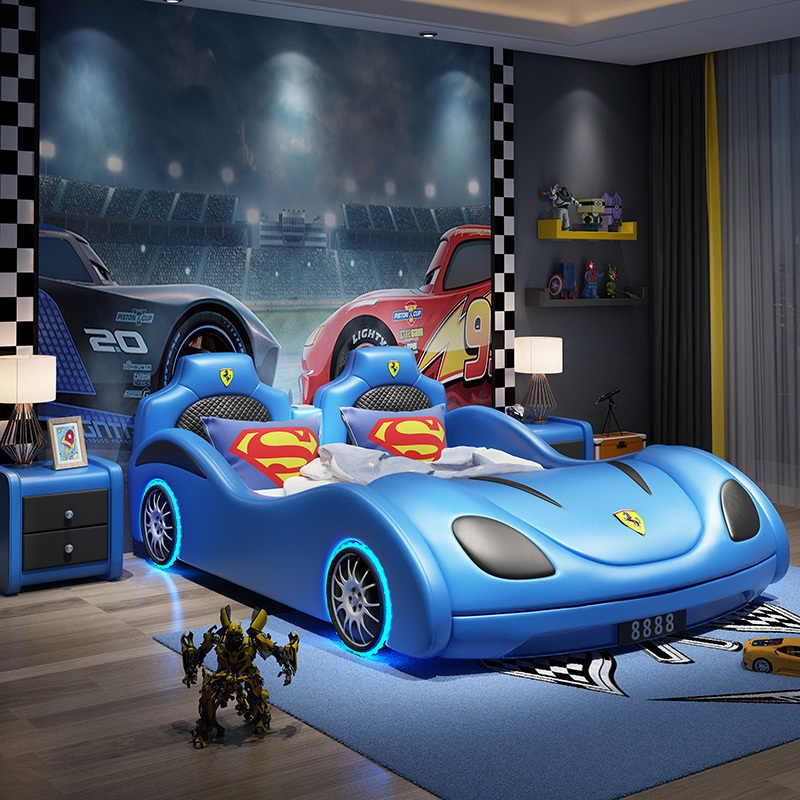 Children's Red Race Car Twin Bed Kid's Bedroom Furniture Race Car Bed with Light