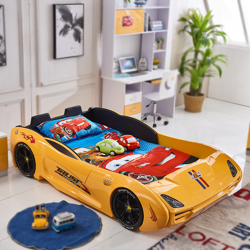 Solid Wood Pu Cover Storage Car Bed for Kids Boys Double Bed Style Super Race Car Kids Beds with Lights and Sound Sports Modern