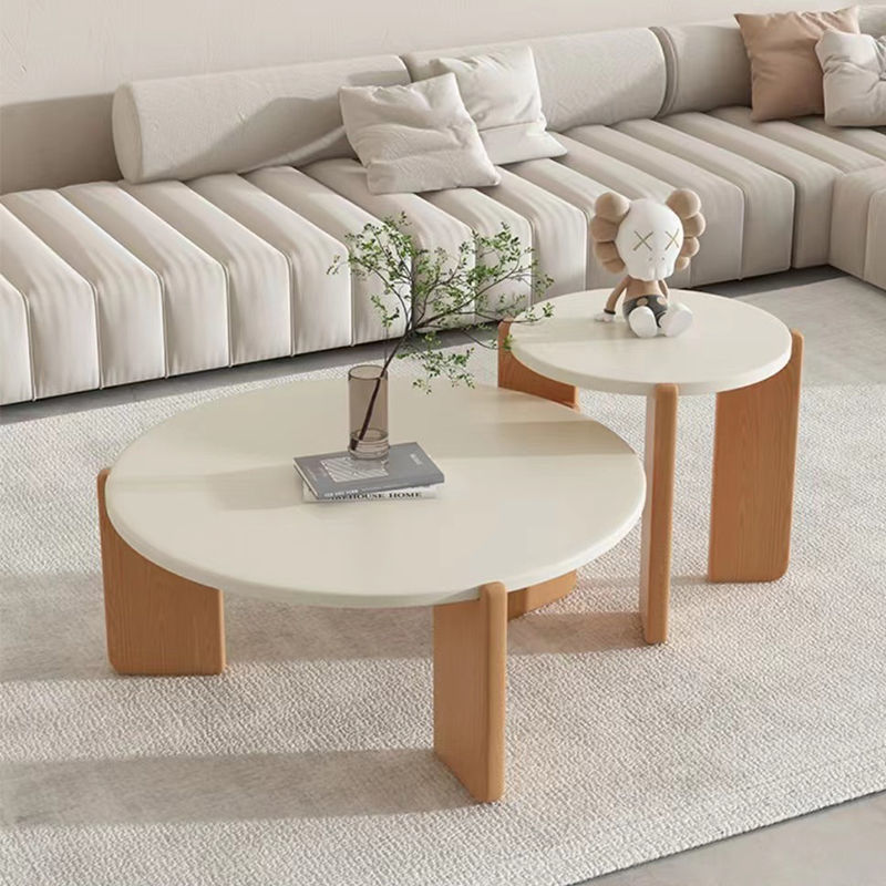 Japanese style solid wood circular coffee table minimalist corner living room household cream house silent wind small units