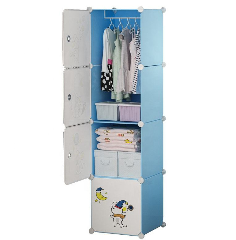 Multi-Layer  Wide Cartoon Design Baby Assemble Plastic Clothes Wardrobe with Storage Drawers Modern Design Storage Closet