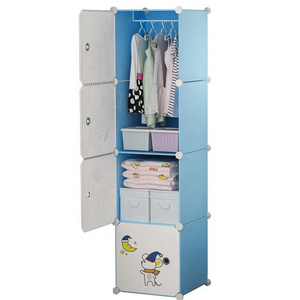 Multi-Layer  Wide Cartoon Design Baby Assemble Plastic Clothes Wardrobe with Storage Drawers Modern Design Storage Closet