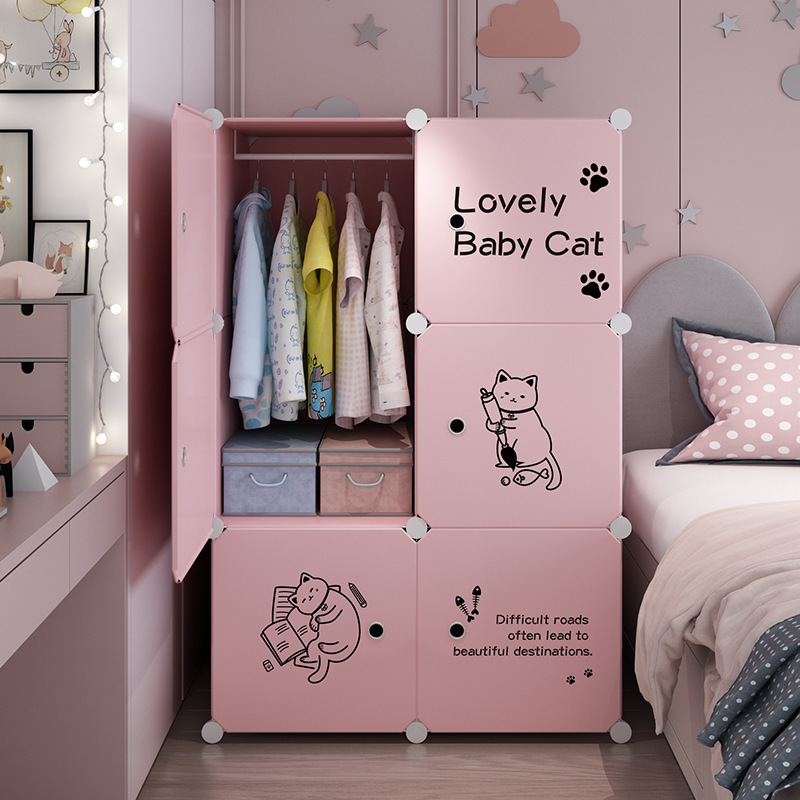 Cartoon Mouse Design Open Baby Plastic Clothes Wardrobe with Storage Drawers