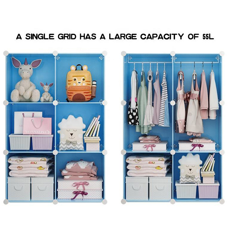 Multi-Layer  Wide Cartoon Design Baby Assemble Plastic Clothes Wardrobe with Storage Drawers Modern Design Storage Closet