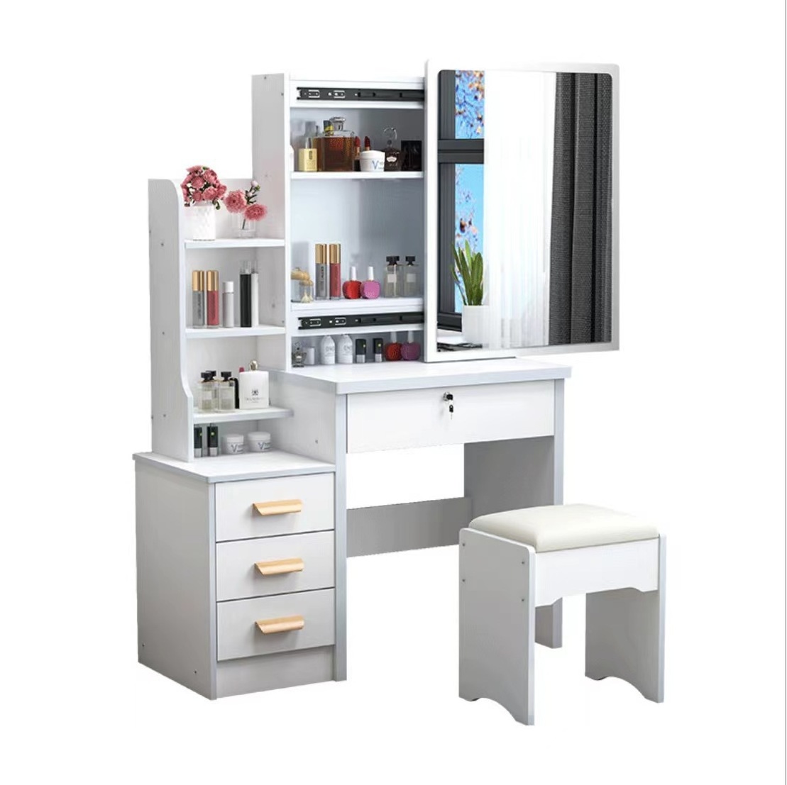 Bedroom Set Modern Furniture Luxury Dresser Make up Vanity Desk LED Light Makeup Dressing Table with Mirror Home Furniture Pine