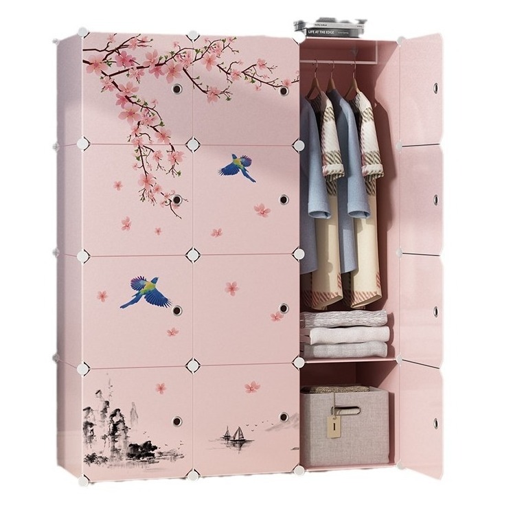 Pink Plastic Wardrobe Storage Box Portable Wardrobe Closet Organizer Assemble Plastic Cube Wardrobe Kids Home Furniture Modern