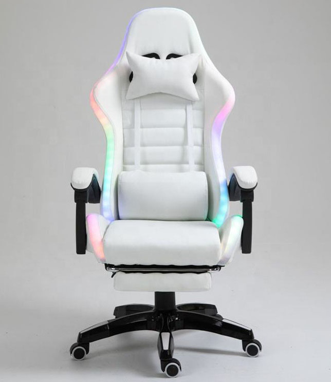 Pink led rgb computer PC game chair gaming pu leather silla gamer massage racing gaming chair with lights and speakers