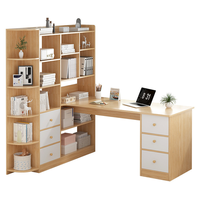 Modern Simple White Wood Computer Desk Study Table With Side Cabinet For Home Office