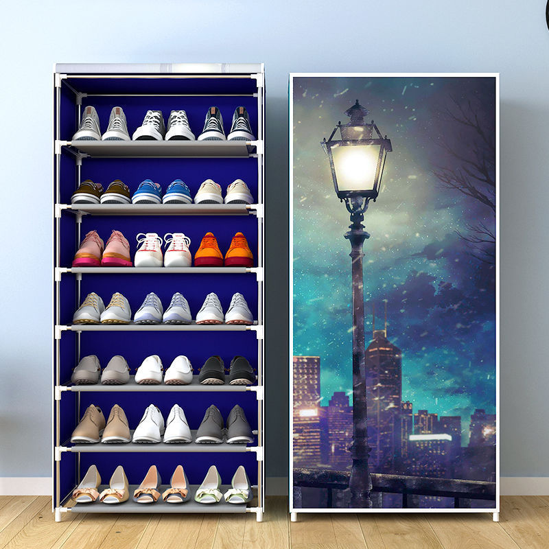 Modern Living Room Foldable Metal Tiers Fabric Shoe Rack Stand Shoe Storage Organizer Cabinet With Cover