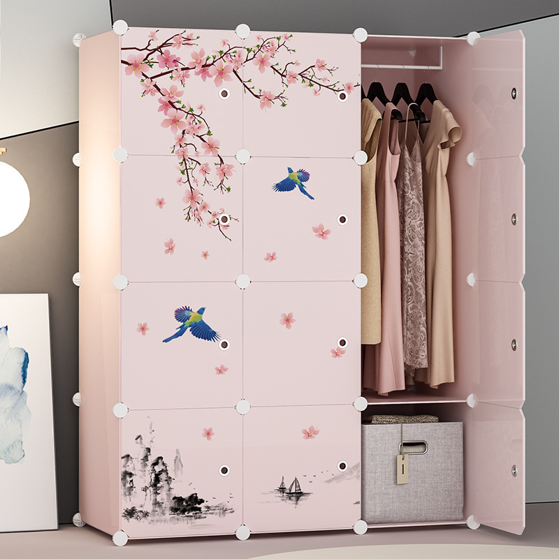 Pink Plastic Wardrobe Storage Box Portable Wardrobe Closet Organizer Assemble Plastic Cube Wardrobe Kids Home Furniture Modern