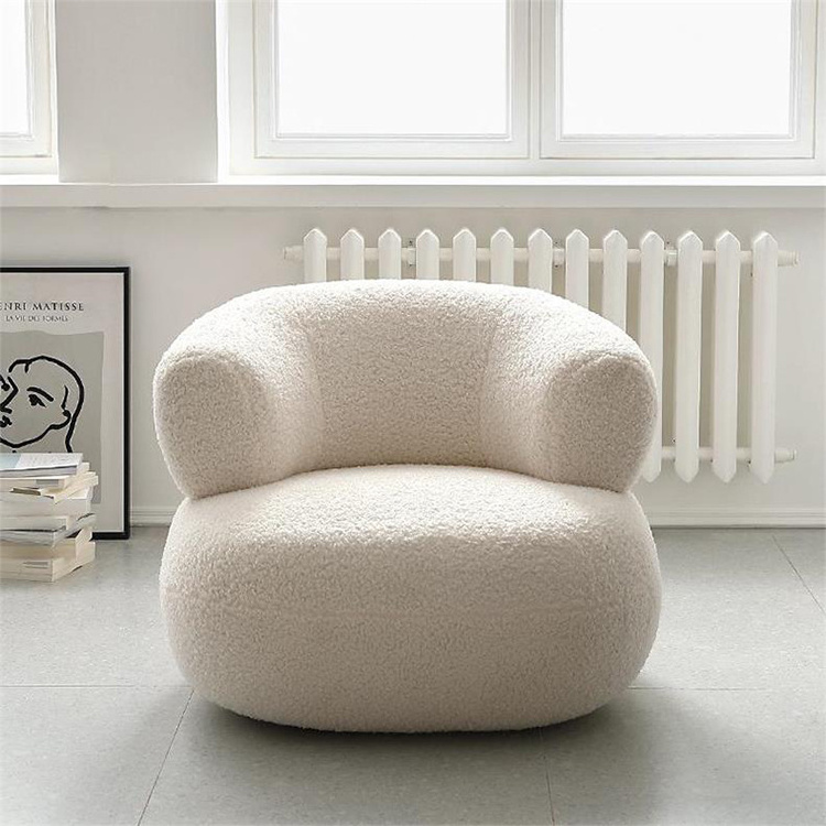 Wooden Leg Boucle Accent Lamb Wool Dining Chair For Hotel Nordic Style Living Room Furniture Modern Lounge Single Sofa Chair