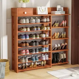 2 Tier Narrow Wood Rattan Cupboard Weave Doors Design Flip Down Ultra Slim Shoe Rack Storage Cabinet For Hallway Entryway