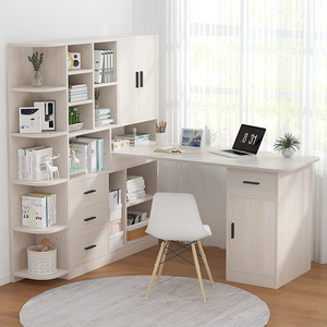 Modern Simple White Wood Computer Desk Study Table With Side Cabinet For Home Office