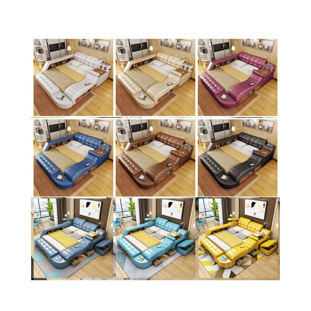 Modern Bedroom Storage Leather Bed Multifunction Massage Tatami Bed Smart Bed With USB Charge and Speaker