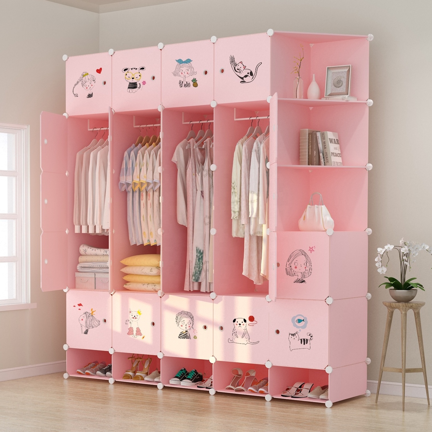 Cartoon Cabinet With Drawers Cabinet Baby Wardrobe Kids Plastics Storage Drawers For Clothes