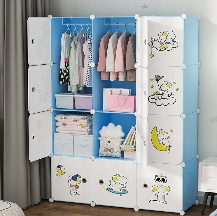 Multi-Layer  Wide Cartoon Design Baby Assemble Plastic Clothes Wardrobe with Storage Drawers Modern Design Storage Closet