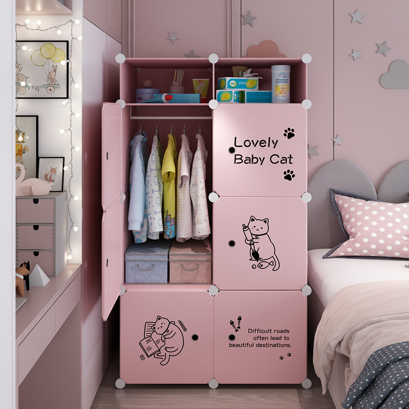 Cartoon Mouse Design Open Baby Plastic Clothes Wardrobe with Storage Drawers