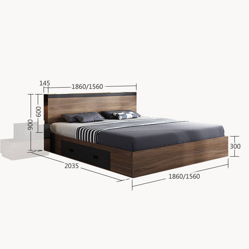 MKE9327 New bedroom set modern adult walnut color bed with storage luxury furniture bedroom bed with mattress