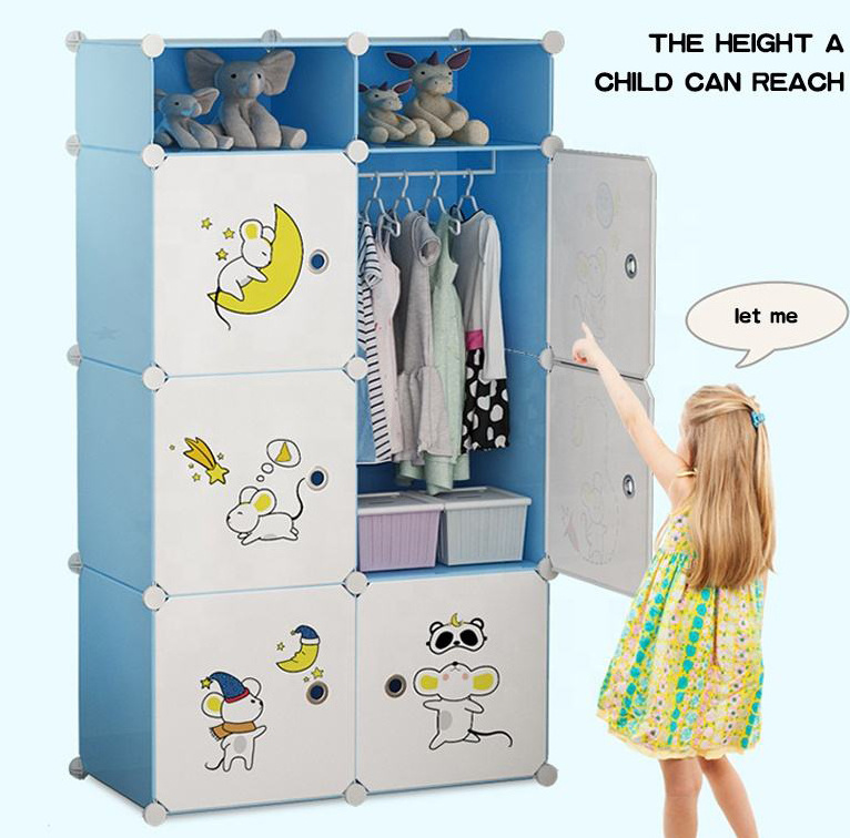 Multi-Layer  Wide Cartoon Design Baby Assemble Plastic Clothes Wardrobe with Storage Drawers Modern Design Storage Closet