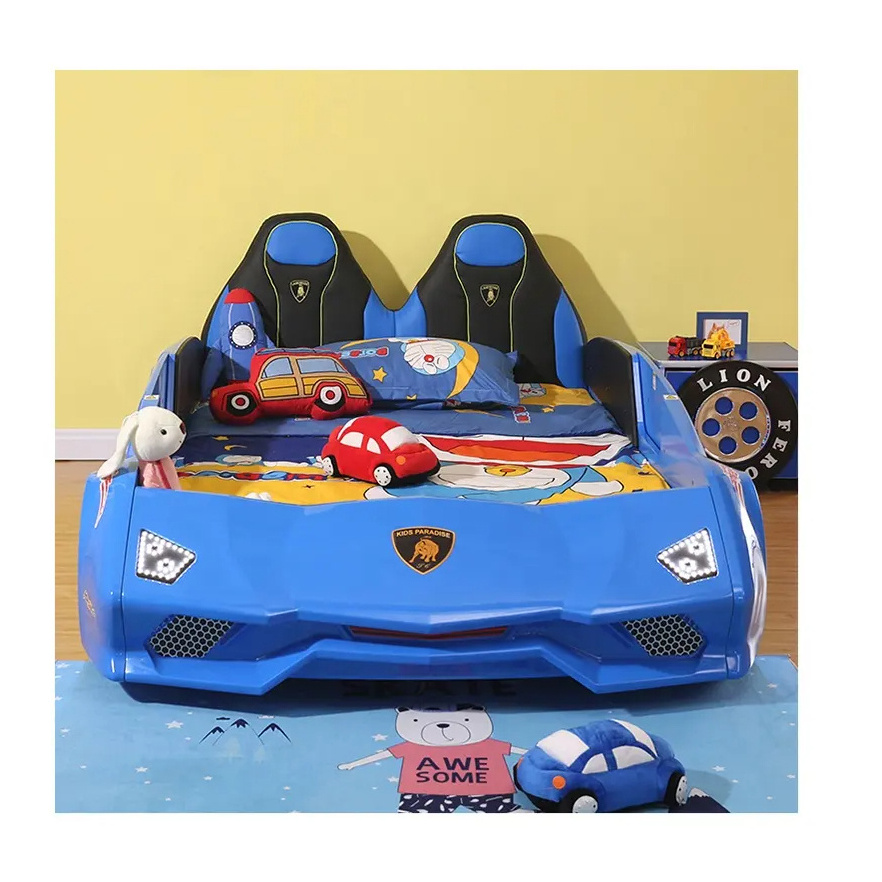 Car bed kids children big king size Bed Kids race car bed with LED Light and Music bedroom furniture set for boys