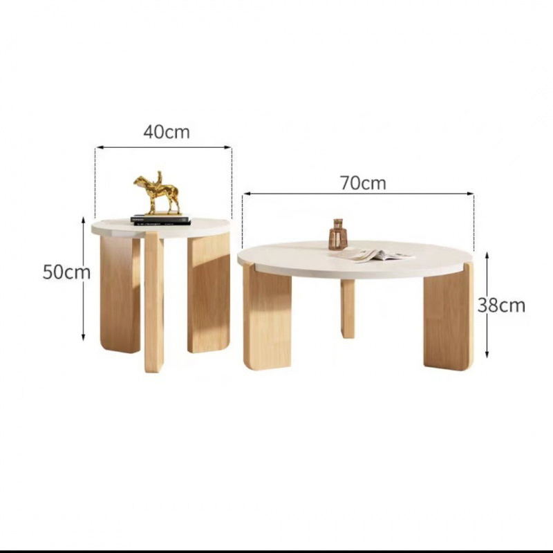 Japanese style solid wood circular coffee table minimalist corner living room household cream house silent wind small units