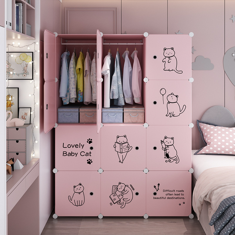 Cartoon Mouse Design Open Baby Plastic Clothes Wardrobe with Storage Drawers