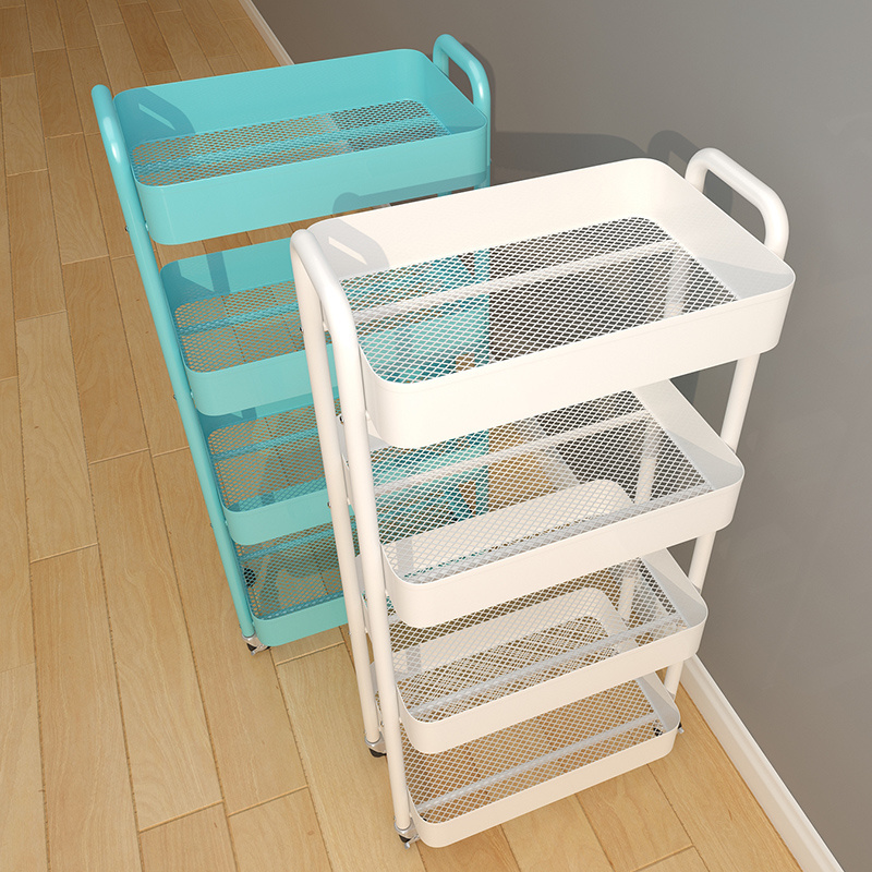 4 Tier Rolling Cart with Wheels Detachable Utility Storage Cart Metal Food Container Iron Plastic Multifunction Kitchen Storage