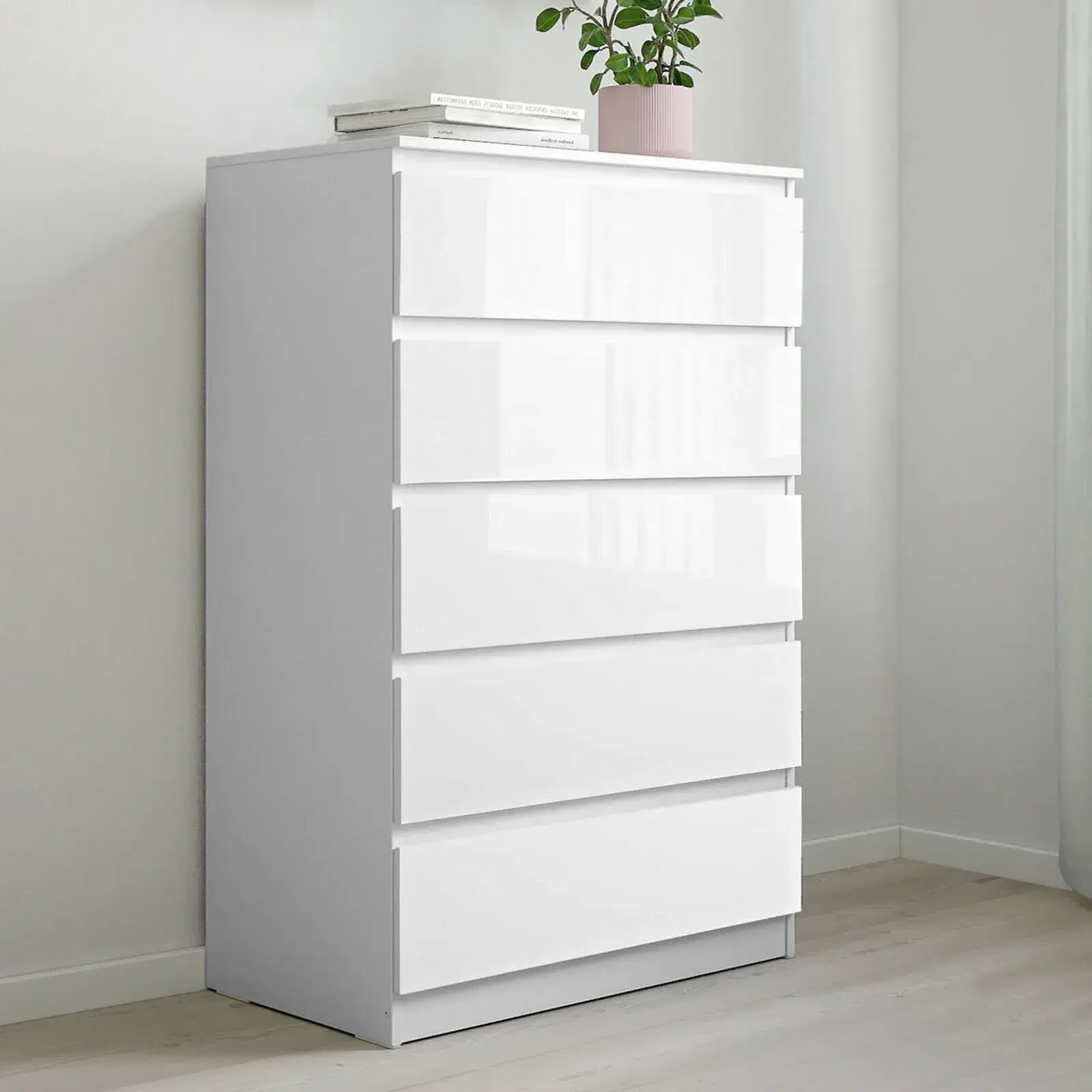 5 Drawer Chest of Drawers White Black High Gloss Hot Sale Drawer Cabinet Bedroom Furniture Living Room Furniture Wood Modern