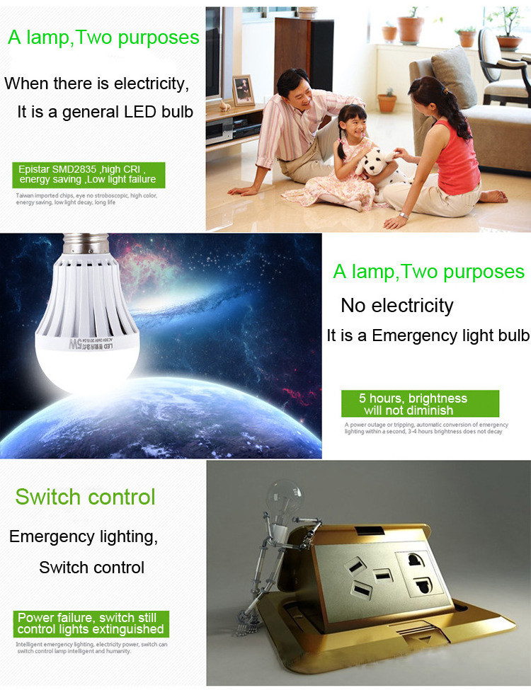 Energy Saving New Intelligent Led Emergency Bulb E27 Home Lights Rechargeable Led Light 5w 7w 9w 12w Plastic OEM 90 80 Warehouse