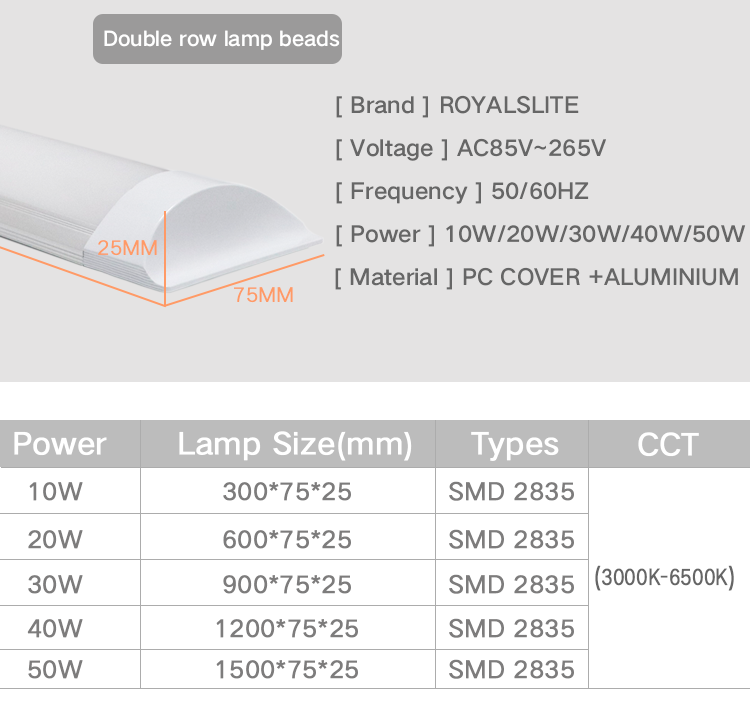 High lumen 18W 36W 0.6M 1.2M 2FT 4FT Aluminum Fixture T8 Purification Fixture LED Batten Light LED Wide Tube Lights