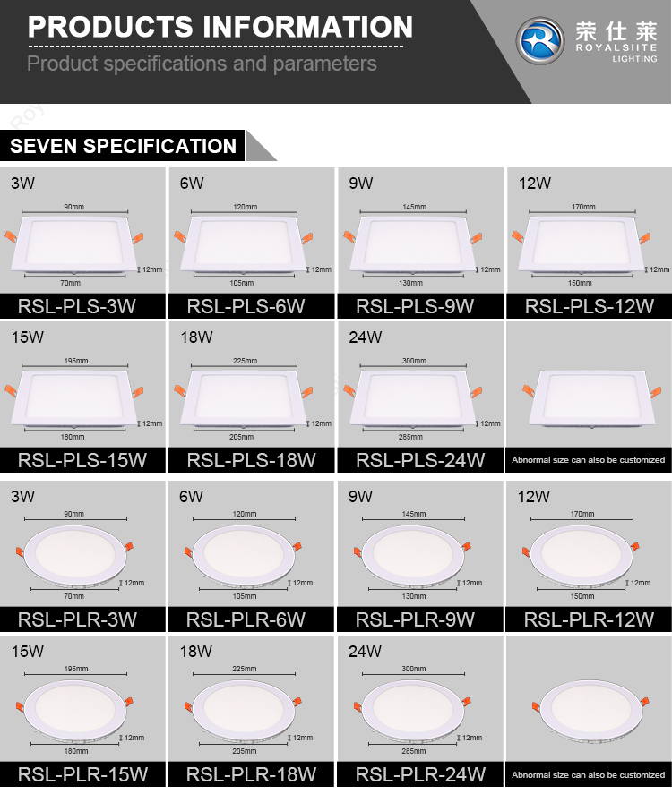 Wholesale Square/ Round 3w 6w 9w 12w 15w 18w Slim Led Lamp Recessed LED Panel Light White Led Ceiling Light