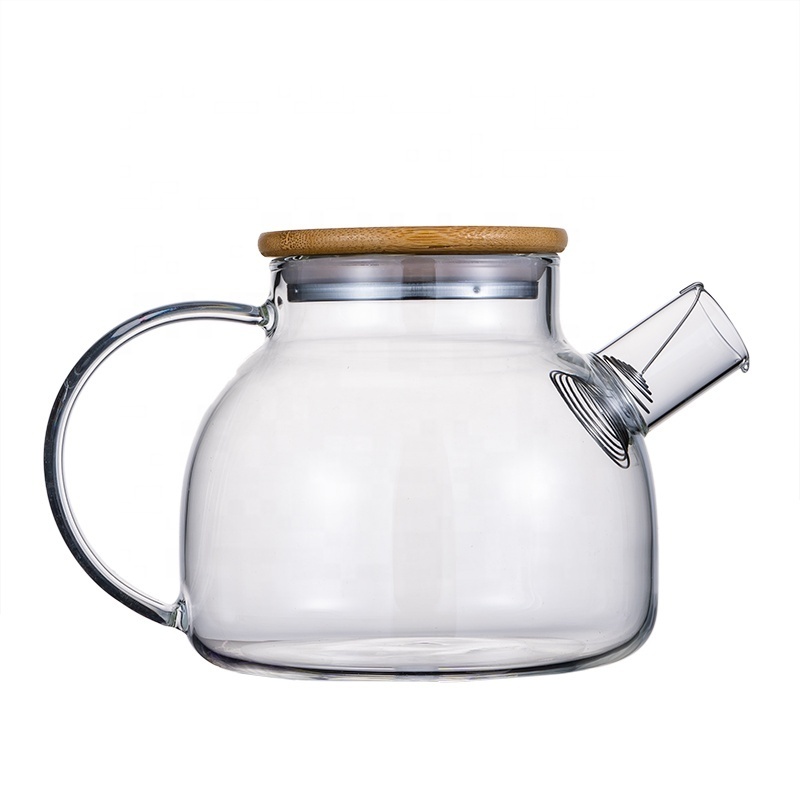 Wholesale airtight bamboo lid leak-proof spout stainless steel strainer clear glass tea infuser Tea maker