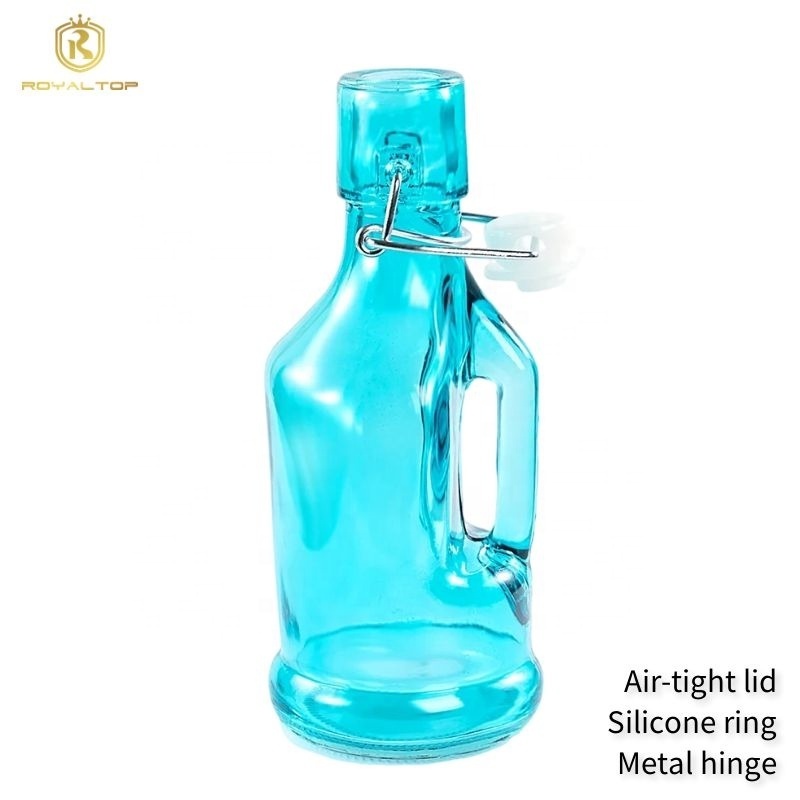 Mini 200ml Flip Lid Colored Empty Glass Bottle 7oz Airtight Swing Top Kefir Water Beer Kombucha Glass Bottle with Glass handle