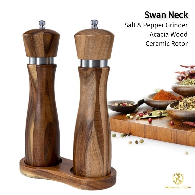 Excellent Salt and Pepper Mills Set Wooden Acacia Wood kitchen shaker Manual sea salt grinder with adjustable ceramic rotor