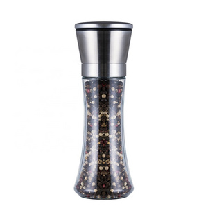 Kitchen dinnerware sets salt pepper mill set glass spices shakers bottles pepper mill with stainless steel grinder lid