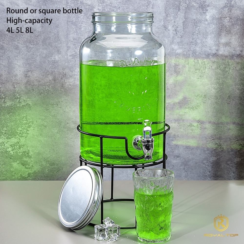 5.5L glass jar with metal lid and shelf glass beverage cold drink juice dispenser for Parties soda lemonade infused water punch