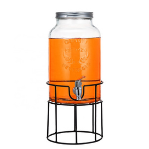 Wholesale 6L gallon Beverage container round glass juice beer cold drink dispenser jar with stainless steel tap and stand