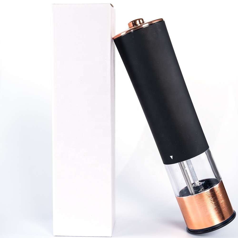 Luxury Rose Gold Electric Salt And Pepper Seasoning Mill Adjustable Coarseness Electric Black Pepper Grinder Set For Kitchen