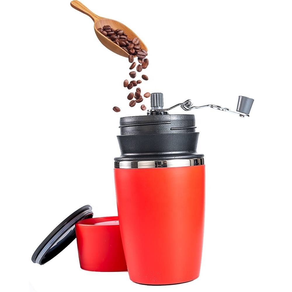 2023 New All-in-One Stainless Steel Insulated Coffee Mug with Portable Coffee Maker Manual Grinder for Travel