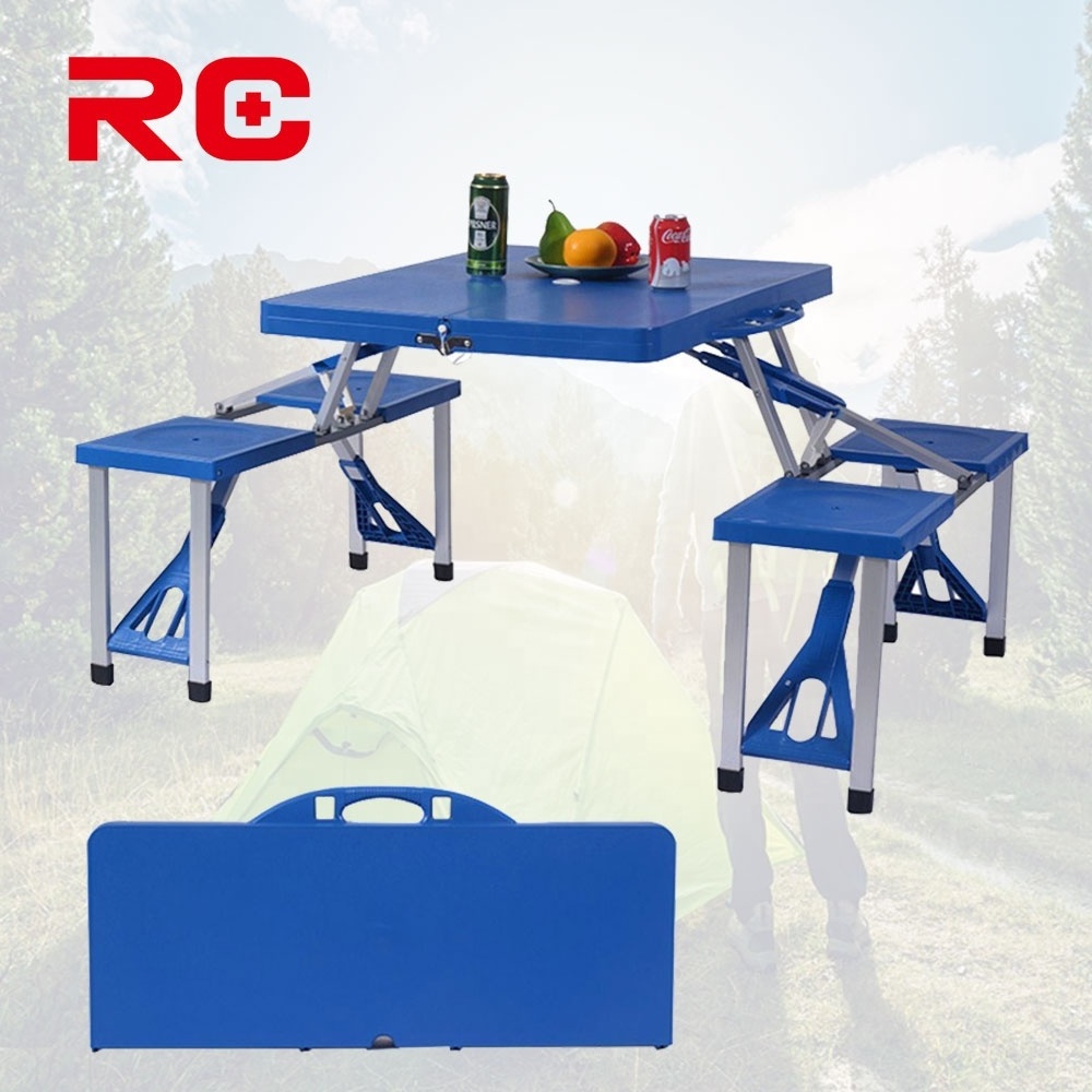 Outdoor Picnic Camping Portable Suitcase Foldable Dining Table With Umbrella