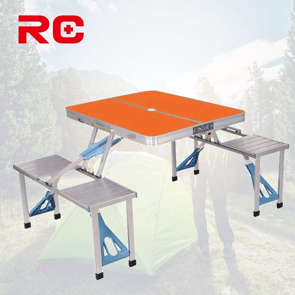 Outdoor Picnic Camping Portable Suitcase Foldable Dining Table With Umbrella